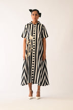 Revolt B&W Full Placket Appliqué Dress
