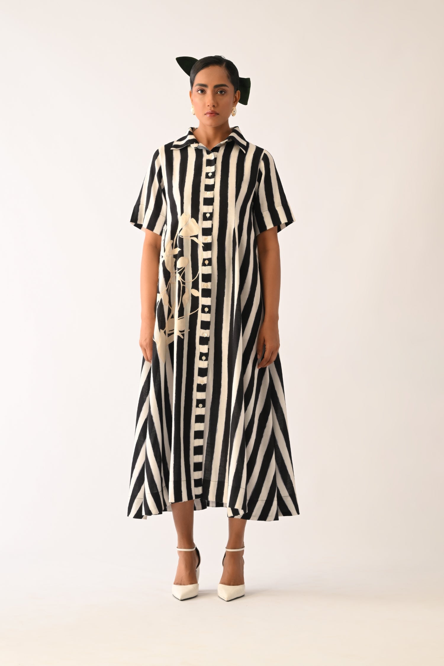 Revolt B&W Full Placket Appliqué Dress