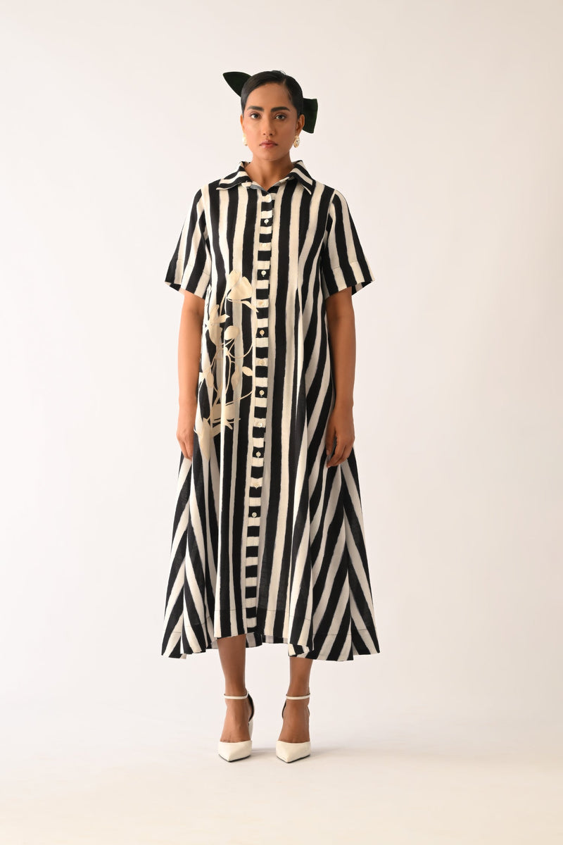 Revolt B&W Full Placket Appliqué Dress