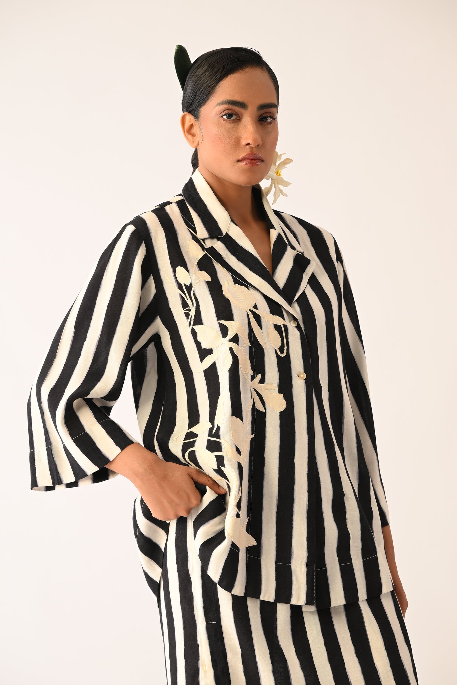 Revolt B&W Psyflora Appliqué Shirt Set