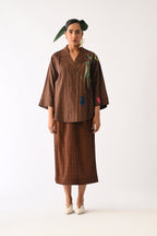 Brown Psyflora Appliqué Shirt