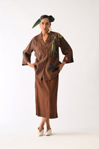 Brown Psyflora Appliqué Shirt Set
