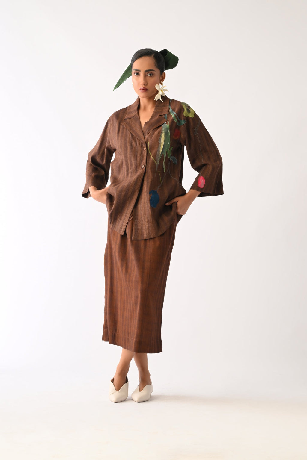 Brown Psyflora Appliqué Shirt